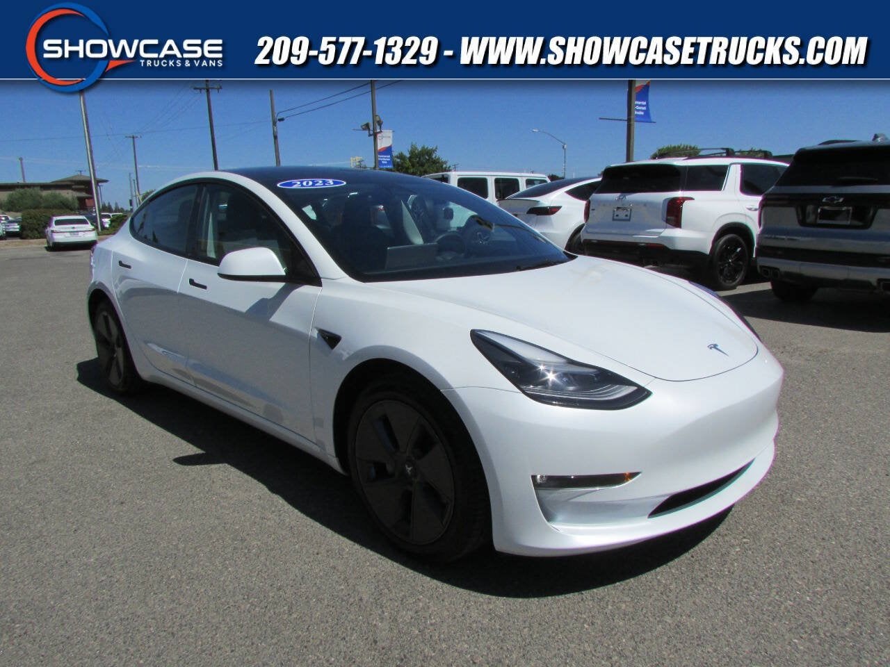 2023 Tesla Model 3 Long Range in Pearl White Multi-Coat — front three-quarter view